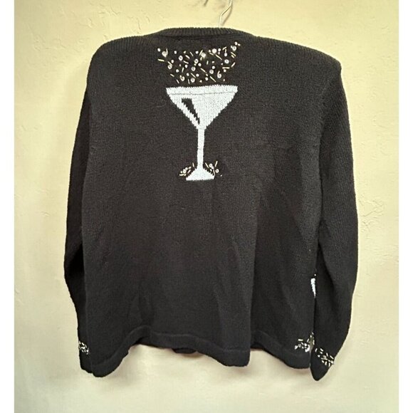 Vintage Northern Isles Womens Large Black Ramie Embellished Cardigan Sweater - Picture 2 of 9